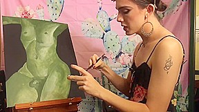 Beautiful Tgirl Paints Nude of Herself