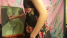 Beautiful Tgirl Paints Nude of Herself