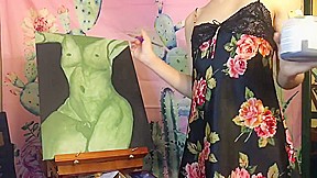 Beautiful Tgirl Paints Nude of Herself