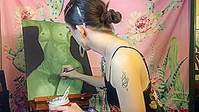 Beautiful Tgirl Paints Nude of Herself