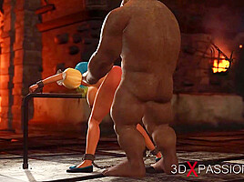 Beautiful female elf gets fucked by the big ogre in the dungeon