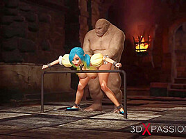 Beautiful female elf gets fucked by the big ogre in the dungeon