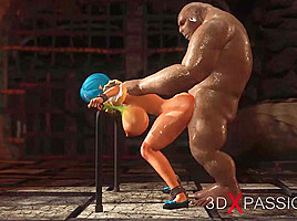 Beautiful female elf gets fucked by the big ogre in the dungeon