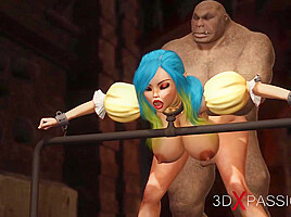 Beautiful female elf gets fucked by the big ogre in the dungeon