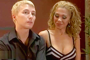 Big tits tranny fucks blond guy and sits on his face