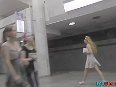 Bitch in skirt and g-string filmed by upskirting