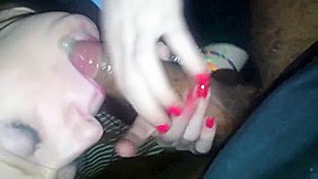 Bitch sucks my cock while getting fucked