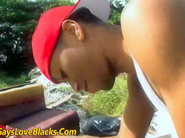 Black amateur sucks white cock