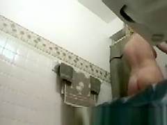 Blond big tit hidden bathroom cam