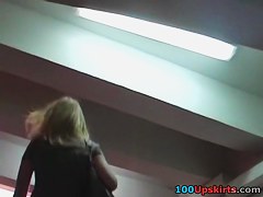 Blond upskirt angel in a trendy costume