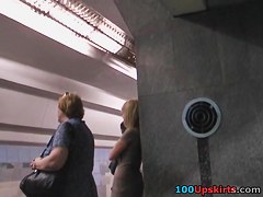 Blond upskirt angel in a trendy costume