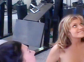Blonde And Brunette Give Blowjob And Fuck In A Gym