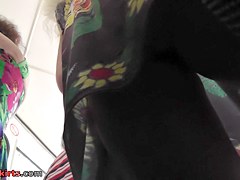 Blonde MILF caught on the upskirt camera in the bus