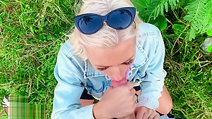 Blonde Suck Big Cock and Hanjob Outdoor POV