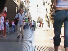 Blonde babe in street candid video