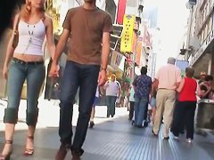 Blonde babe in street candid video