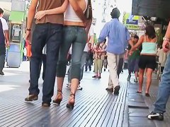 Blonde babe in street candid video