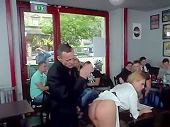 Blonde gets anal fisted in public