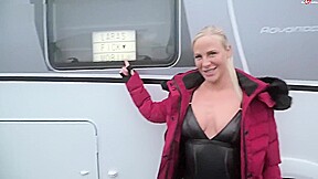 Blonde in Red Puffy Jacket with Fur Hood Sex