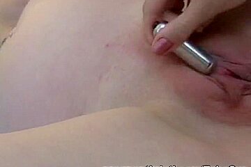 Blonde pregnant slut masturbating with tiny vibrator