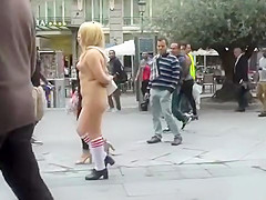 Blonde slave naked crawl in public