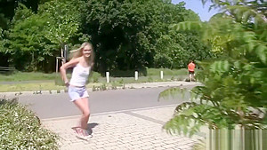 Blonde teen 18+ gets licked and fucked outdoor