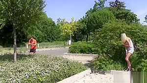 Blonde teen 18+ gets licked and fucked outdoor