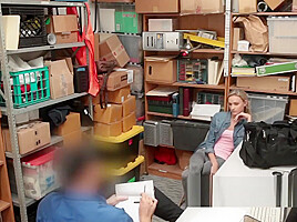 Blonde whore gets caught stealing and gets fucked hard