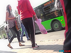 Bubble-butt and thong of a brunette in upskirt mov