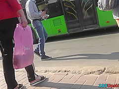 Bubble-butt and thong of a brunette in upskirt mov