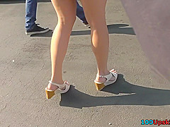 Bubble-butt and thong of a brunette in upskirt mov