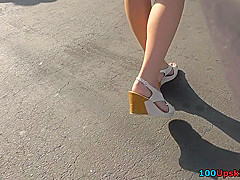 Bubble-butt and thong of a brunette in upskirt mov