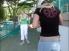 Busty Blonde Is Having Fun Posing Outside And Flashes Her T