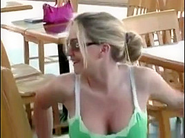 Busty Blonde Is Having Fun Posing Outside And Flashes Her T