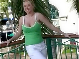 Busty Blonde Is Having Fun Posing Outside And Flashes Her T