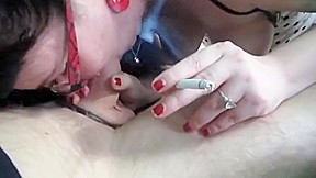 Busty Pinup Girl Smokes and Blows a Stick POV