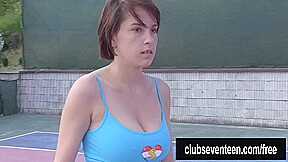 Busty lesbians masturbating on the tennis field