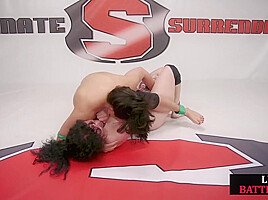 Busty lez wrestler with bigass fights against rival