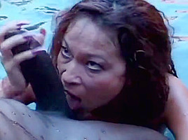 Busty saki sucks bbc in pool