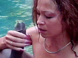 Busty saki sucks bbc in pool