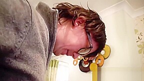 Buxom lady tricked into sucking dick by a nerdy producer
