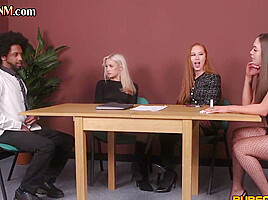 CFNM IR British femdom babes wank black cock in group HJ