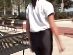 Candid big ass wrapped in latex pants on camera 06j