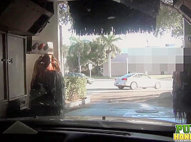 Cassidy Bliss gives a handjob in the back seat of a car - Public Handjobs