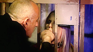 Chained slave beauty fucked from behind