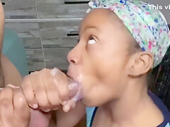 Charming, Ebony Cock Sucker Is Giving A Head To Her Guy And Listening To His Moans