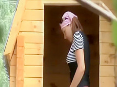 Charming girl caught during park peepee