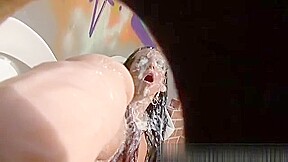 Classy lady getting slime shower by gloryhole cock