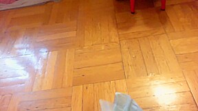 Cleaning a room wearing a diaper