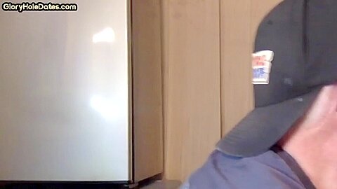 Cock hungry gloryhole DILF sucks dick in home private video